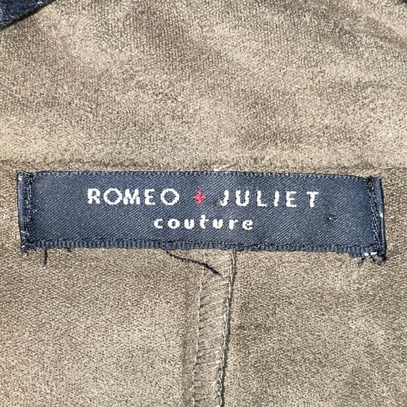 Romeo + Juliet Couture Taupe Green Drape Open Front Jacket Brushed Faux Suede M - Picture 5 of 8